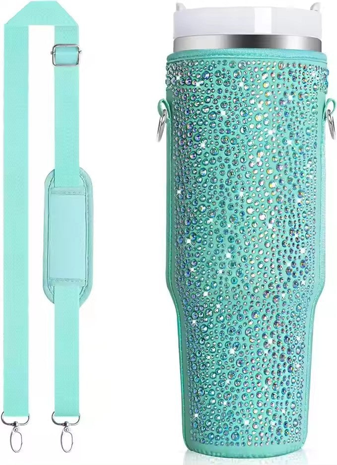 40 Oz Shiny Water Bottle Sets Handbag Adjustable Strap Pearlescent