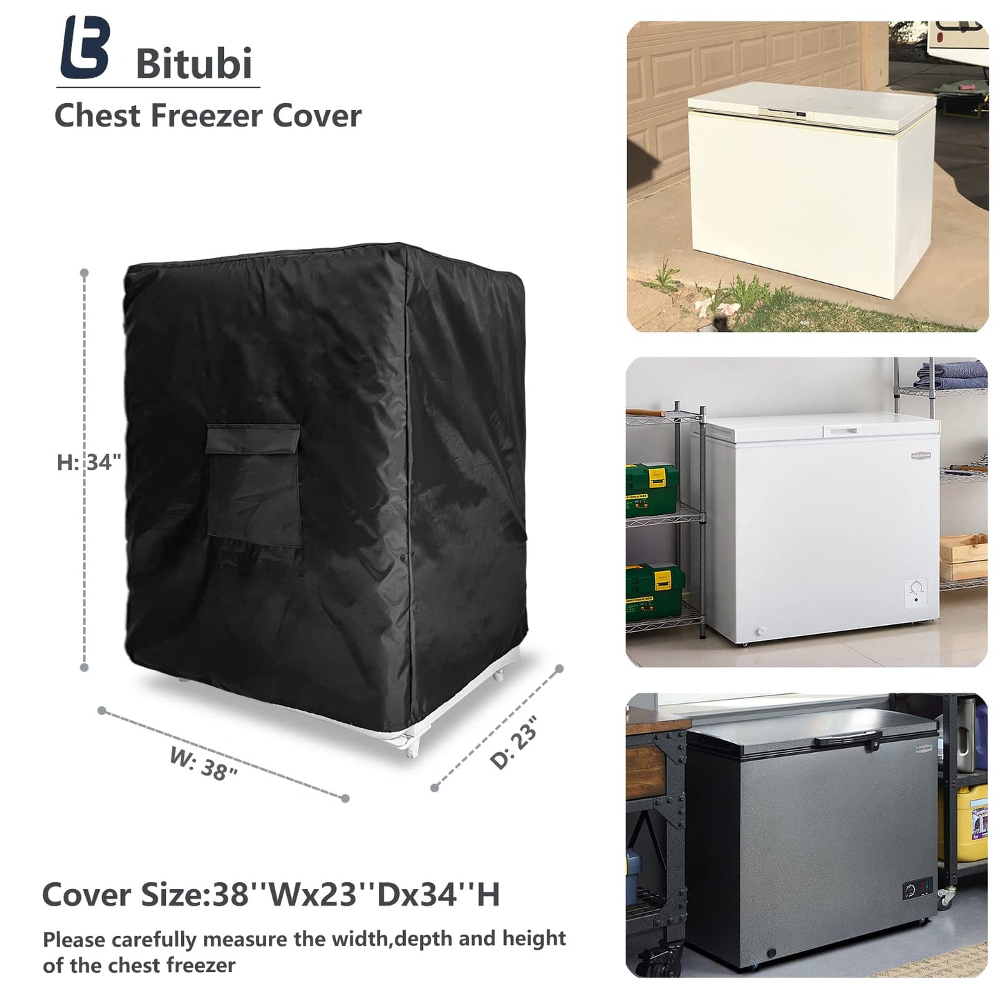 Bitubi Chest Freezer Cover– Waterproof, Dustproof, Sun-Proof, L28”W23”H34” Suitable for most 5.0 Cubic Compact Deep Freezer on market (Black)