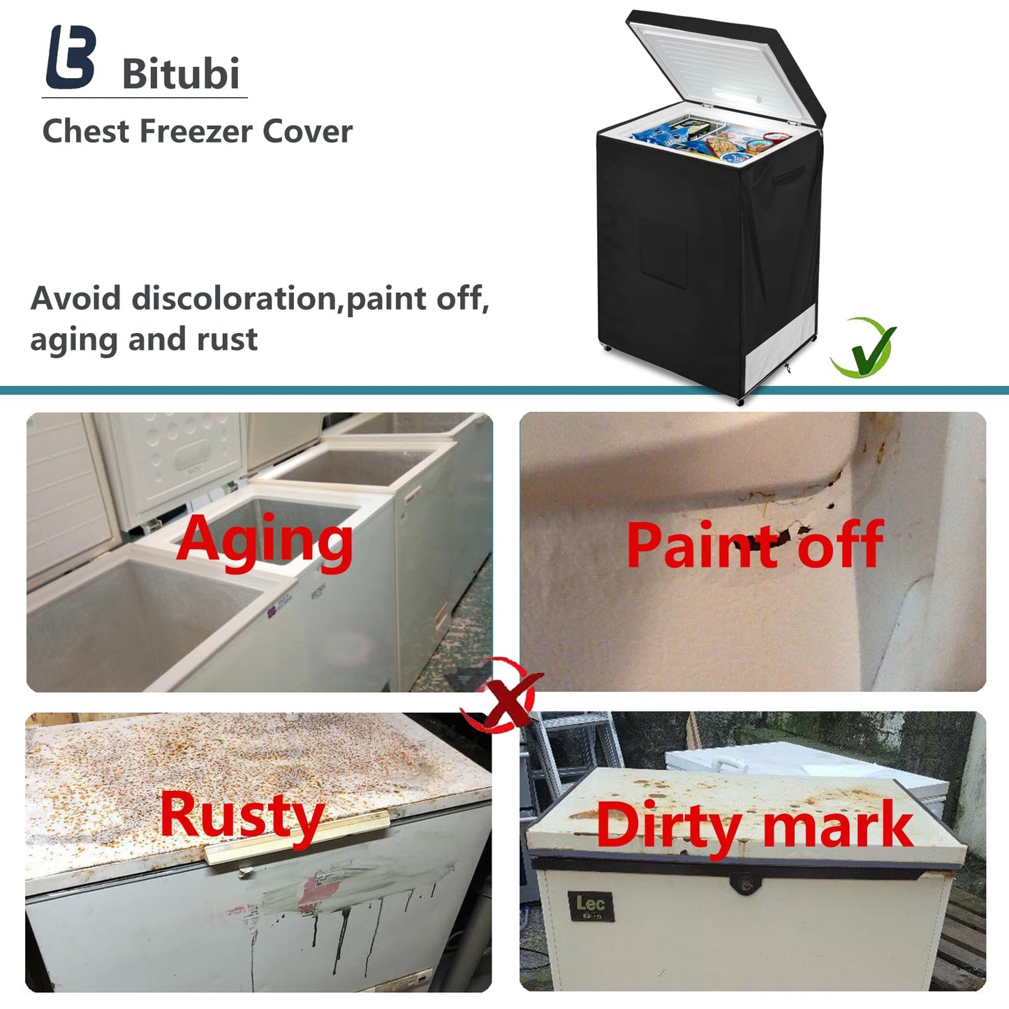 Bitubi Chest Freezer Cover– Waterproof, Dustproof, Sun-Proof, L28”W23”H34” Suitable for most 5.0 Cubic Compact Deep Freezer on market (Black)