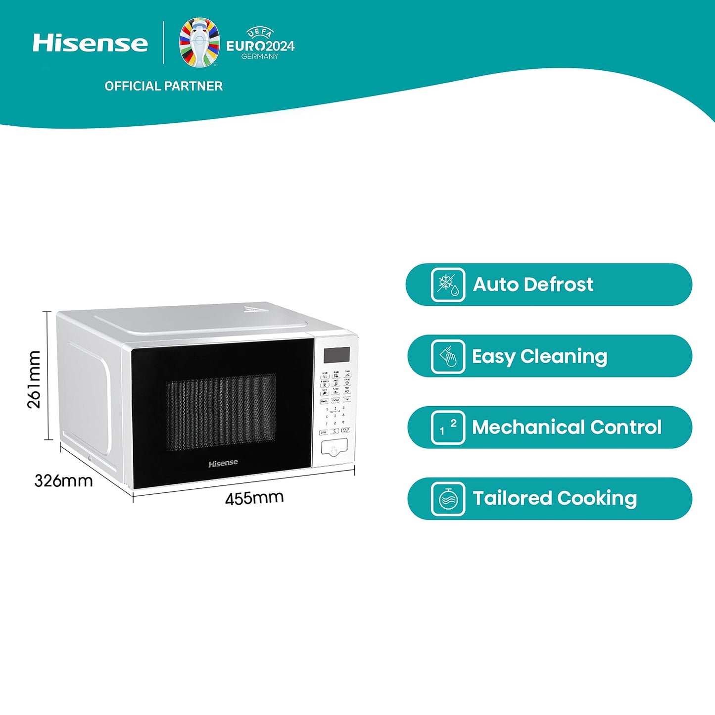 Hisense 700 Watts 20 Litre Solo Microwave Oven H20MOWP1UK White, Automatic Defrost, 5 power levels, Easy Clean, 32.6D x 45.5W x 26.1H centimetres Freestanding