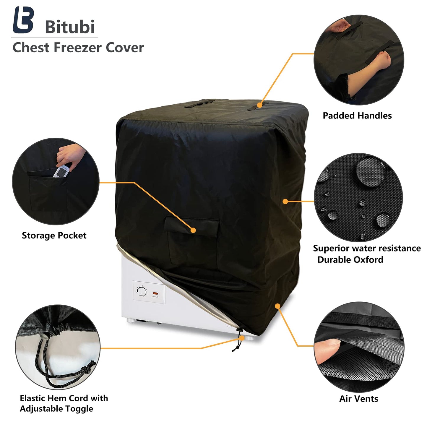 Bitubi Chest Freezer Cover– Waterproof, Dustproof, Sun-Proof, L28”W23”H34” Suitable for most 5.0 Cubic Compact Deep Freezer on market (Black)