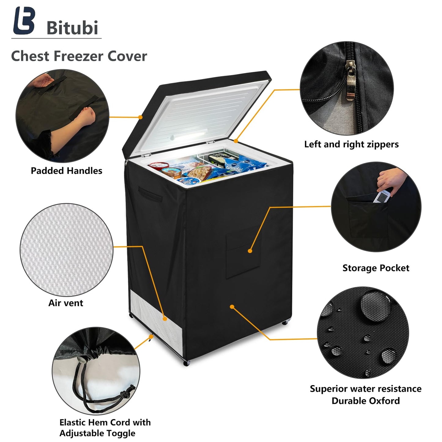 Bitubi Chest Freezer Cover– Waterproof, Dustproof, Sun-Proof, L28”W23”H34” Suitable for most 5.0 Cubic Compact Deep Freezer on market (Black)