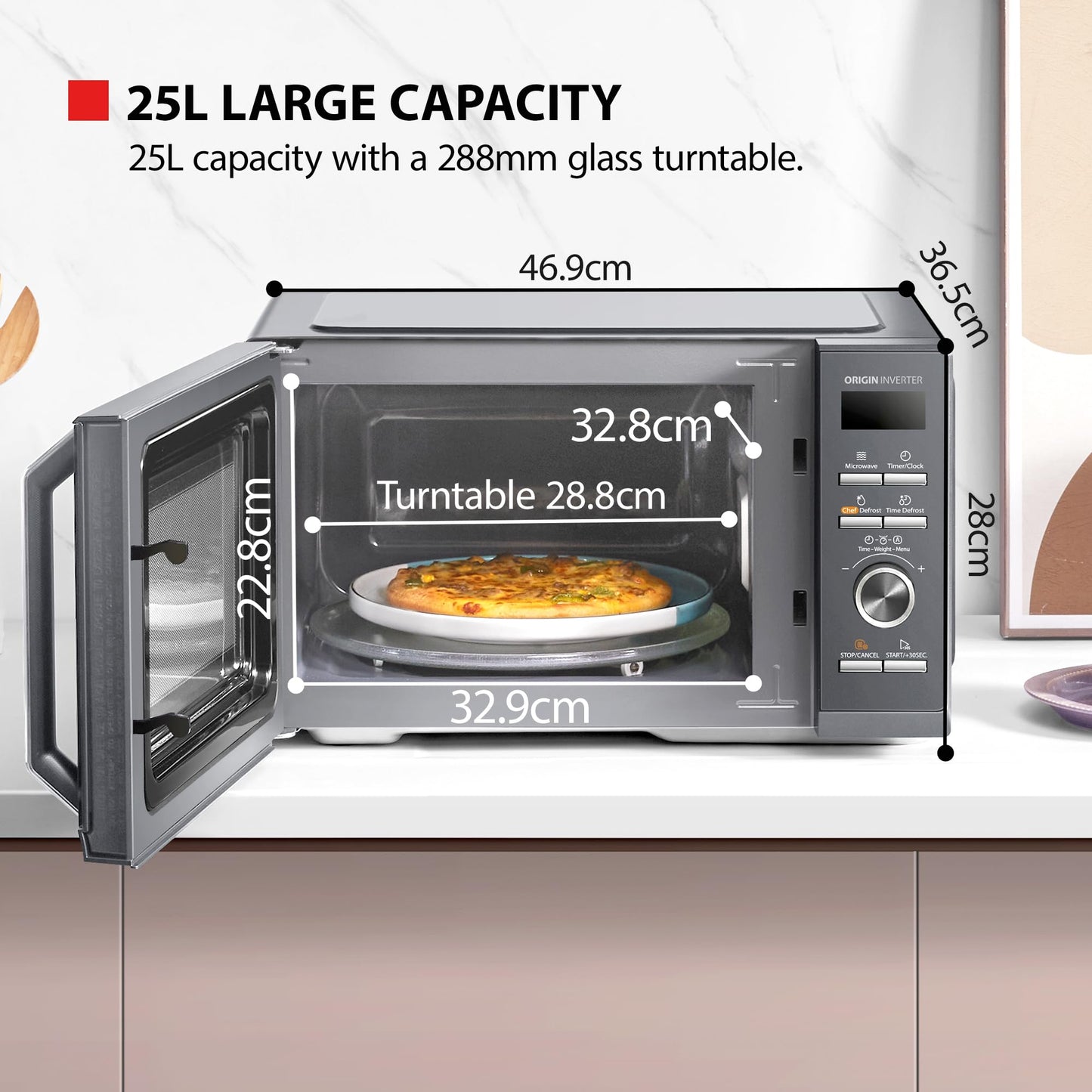 Toshiba 800w 23L Microwave Oven with Digital Display, Auto Defrost, One-Touch Express Cook, 6 Pre-Programmed Auto Cook Settings, and Easy Clean - Stainless Steel - ML-EM23P(SS)