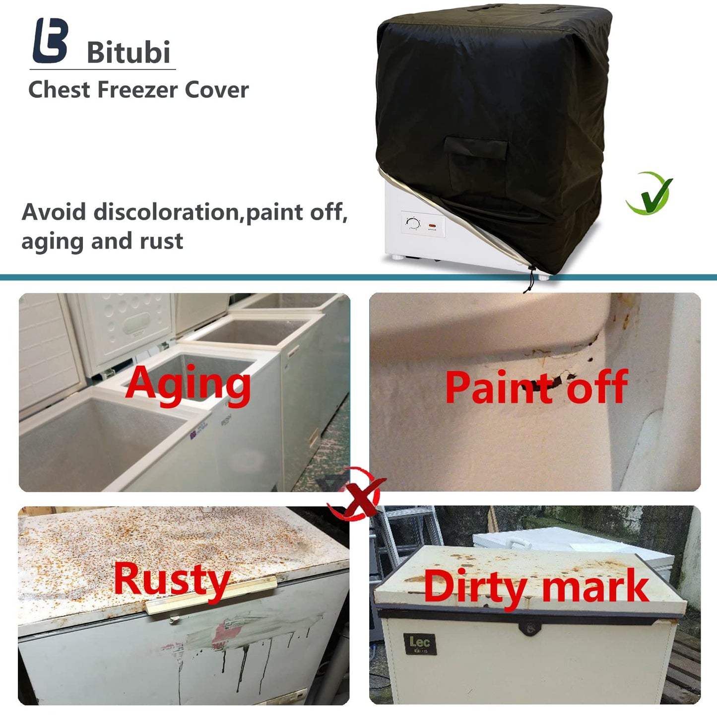 Bitubi Chest Freezer Cover– Waterproof, Dustproof, Sun-Proof, L28”W23”H34” Suitable for most 5.0 Cubic Compact Deep Freezer on market (Black)