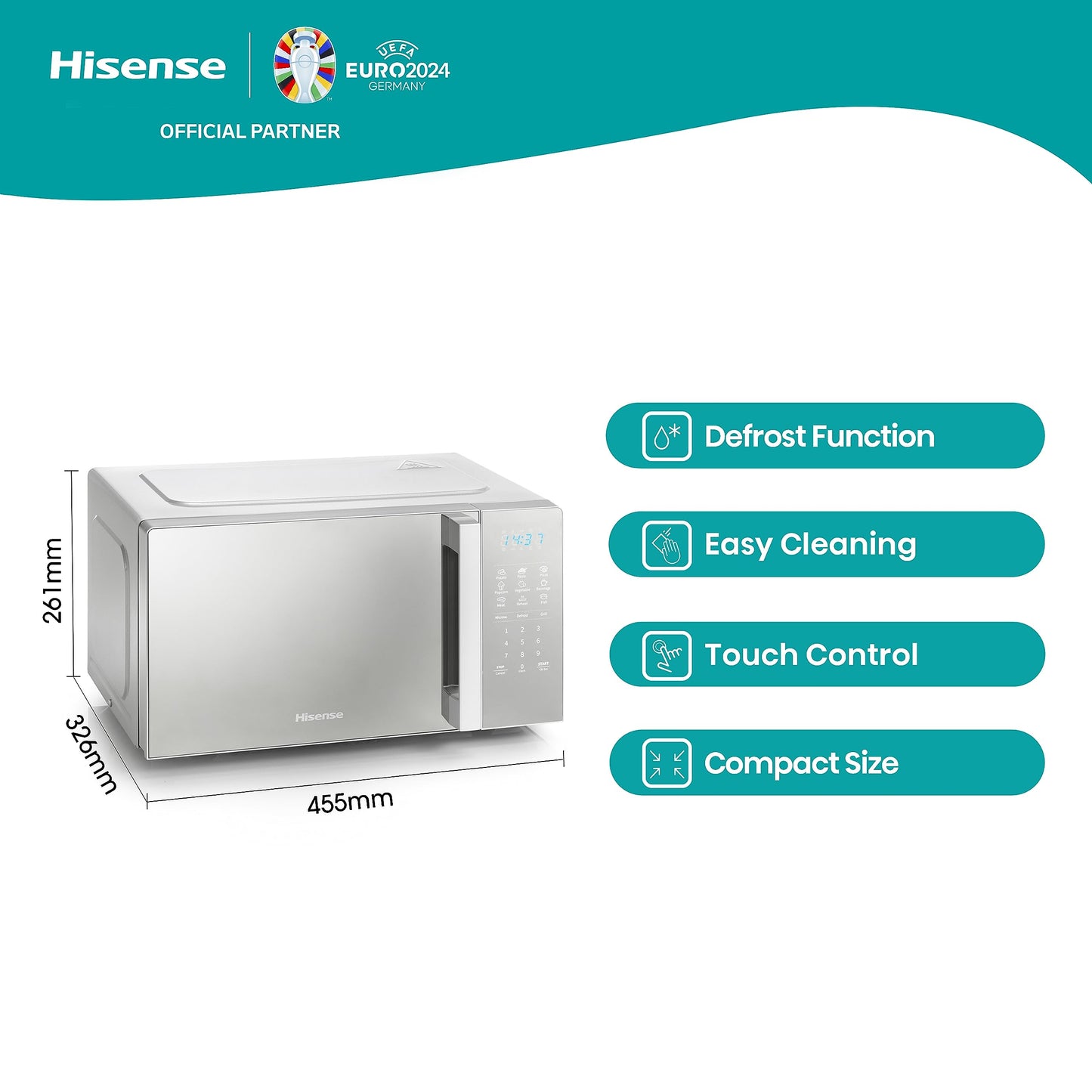 Hisense 700 Watts 20 Litre Solo Microwave Oven H20MOWP1UK White, Automatic Defrost, 5 power levels, Easy Clean, 32.6D x 45.5W x 26.1H centimetres Freestanding