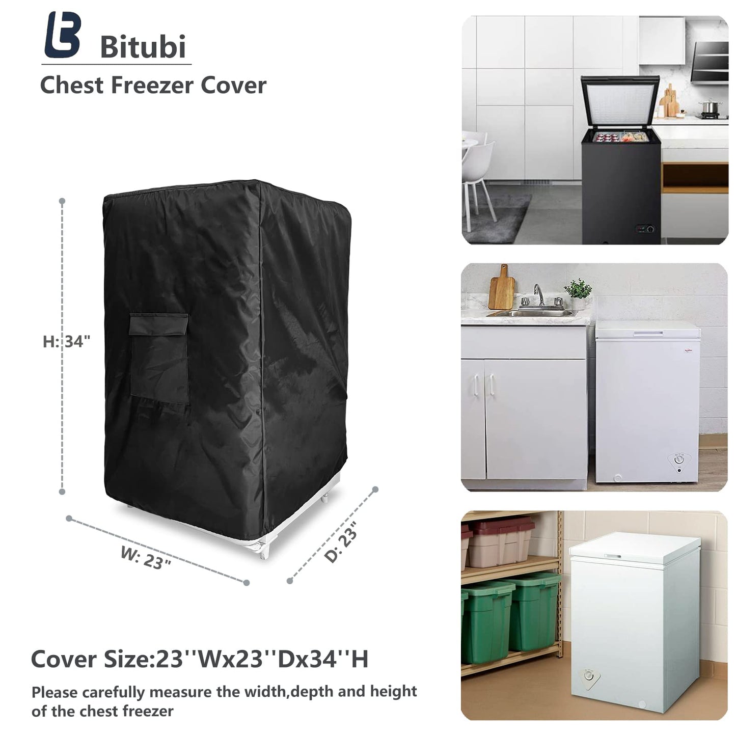 Bitubi Chest Freezer Cover– Waterproof, Dustproof, Sun-Proof, L28”W23”H34” Suitable for most 5.0 Cubic Compact Deep Freezer on market (Black)