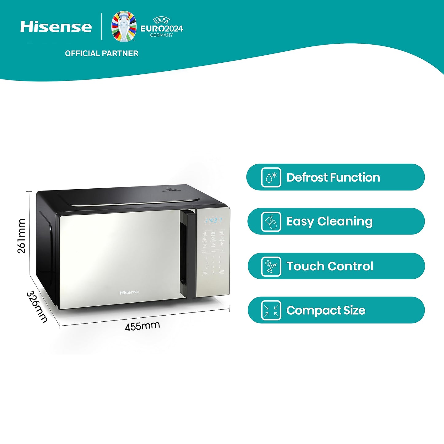 Hisense 700 Watts 20 Litre Solo Microwave Oven H20MOWP1UK White, Automatic Defrost, 5 power levels, Easy Clean, 32.6D x 45.5W x 26.1H centimetres Freestanding