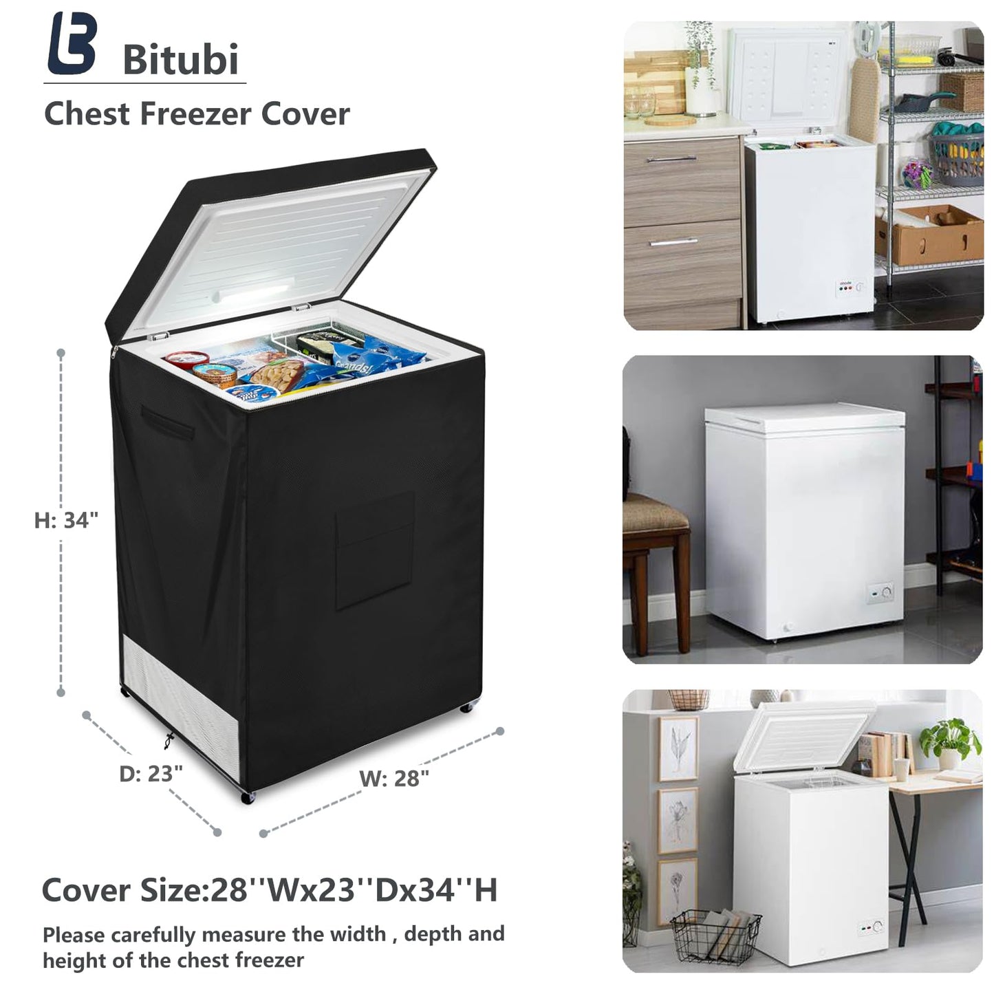 Bitubi Chest Freezer Cover– Waterproof, Dustproof, Sun-Proof, L28”W23”H34” Suitable for most 5.0 Cubic Compact Deep Freezer on market (Black)