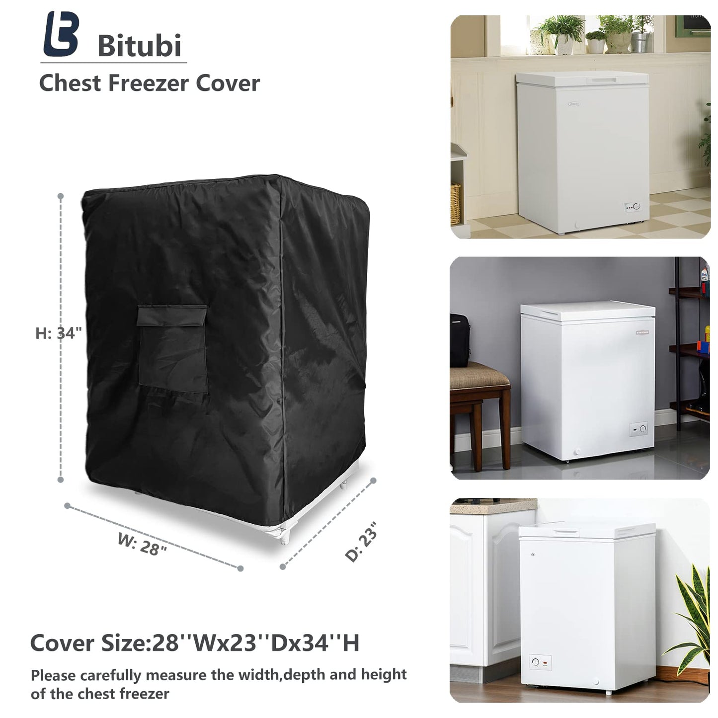 Bitubi Chest Freezer Cover– Waterproof, Dustproof, Sun-Proof, L28”W23”H34” Suitable for most 5.0 Cubic Compact Deep Freezer on market (Black)