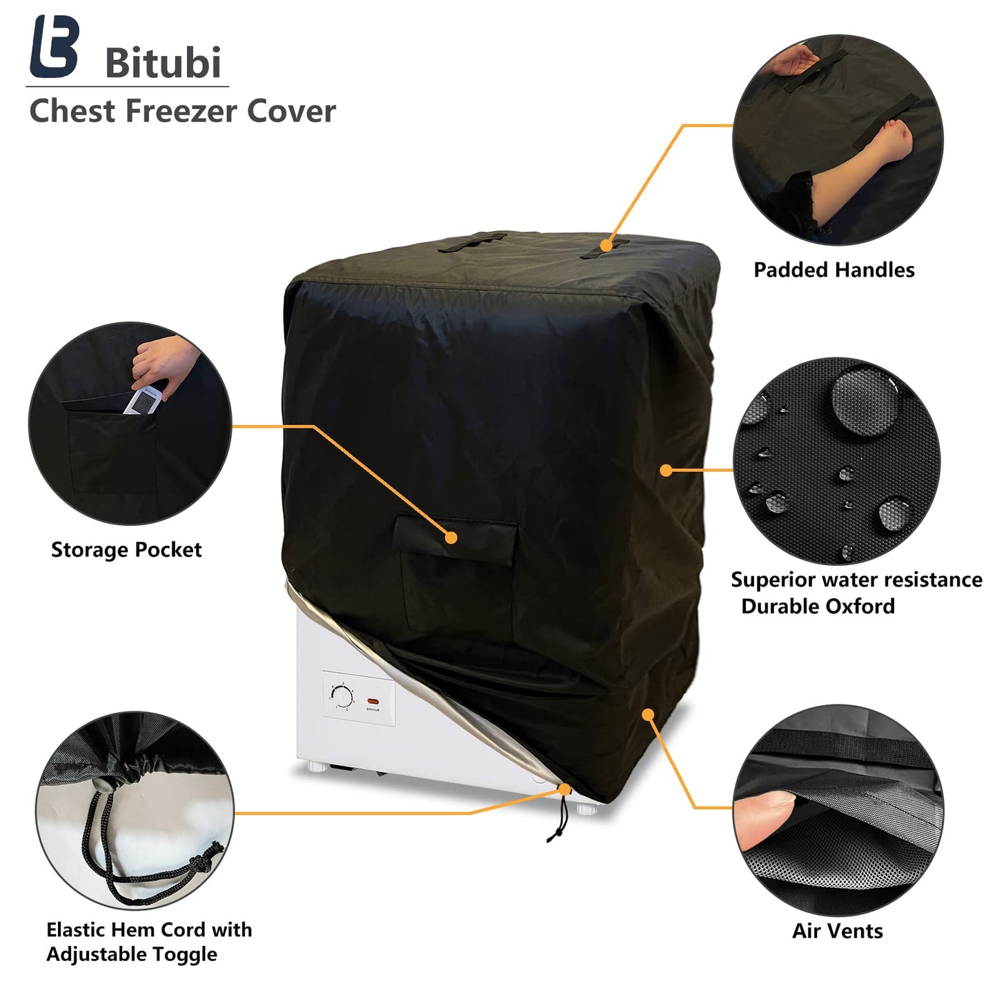 Bitubi Chest Freezer Cover– Waterproof, Dustproof, Sun-Proof, L28”W23”H34” Suitable for most 5.0 Cubic Compact Deep Freezer on market (Black)