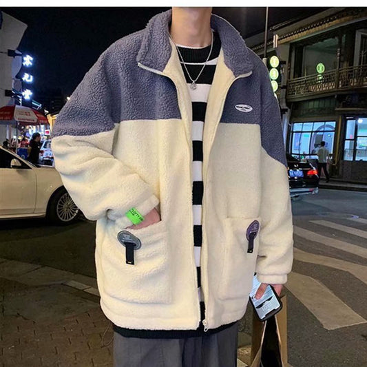 Men's Loose Plus Velvet Padded Lamb Wool Coat