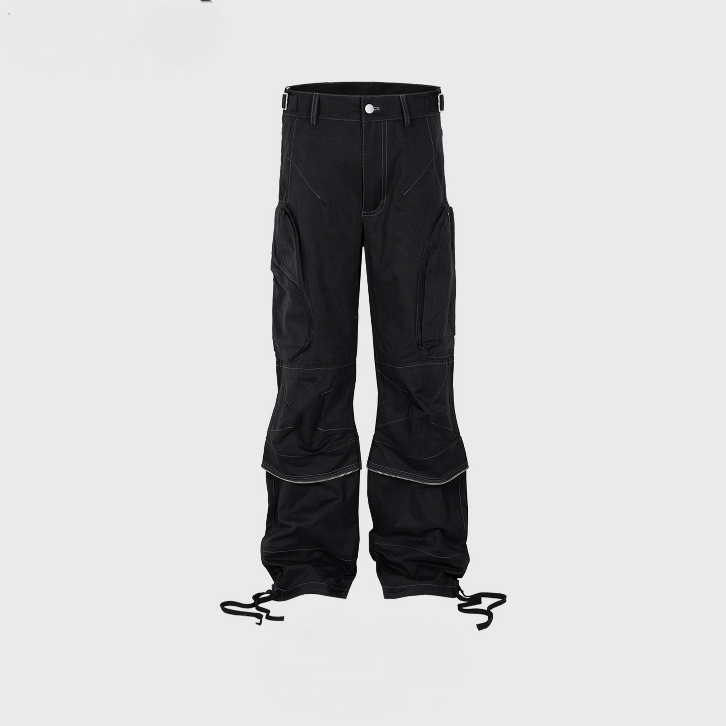 Men's And Women's Drawstring Pants Leg Casual Trousers Unisex Pleated Zipper Functional Multi-Pocket Crane Pants