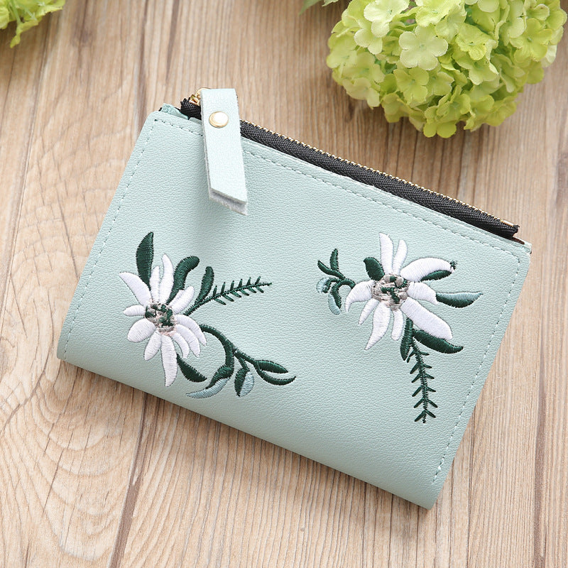 Women's embroidered thin zipper purse