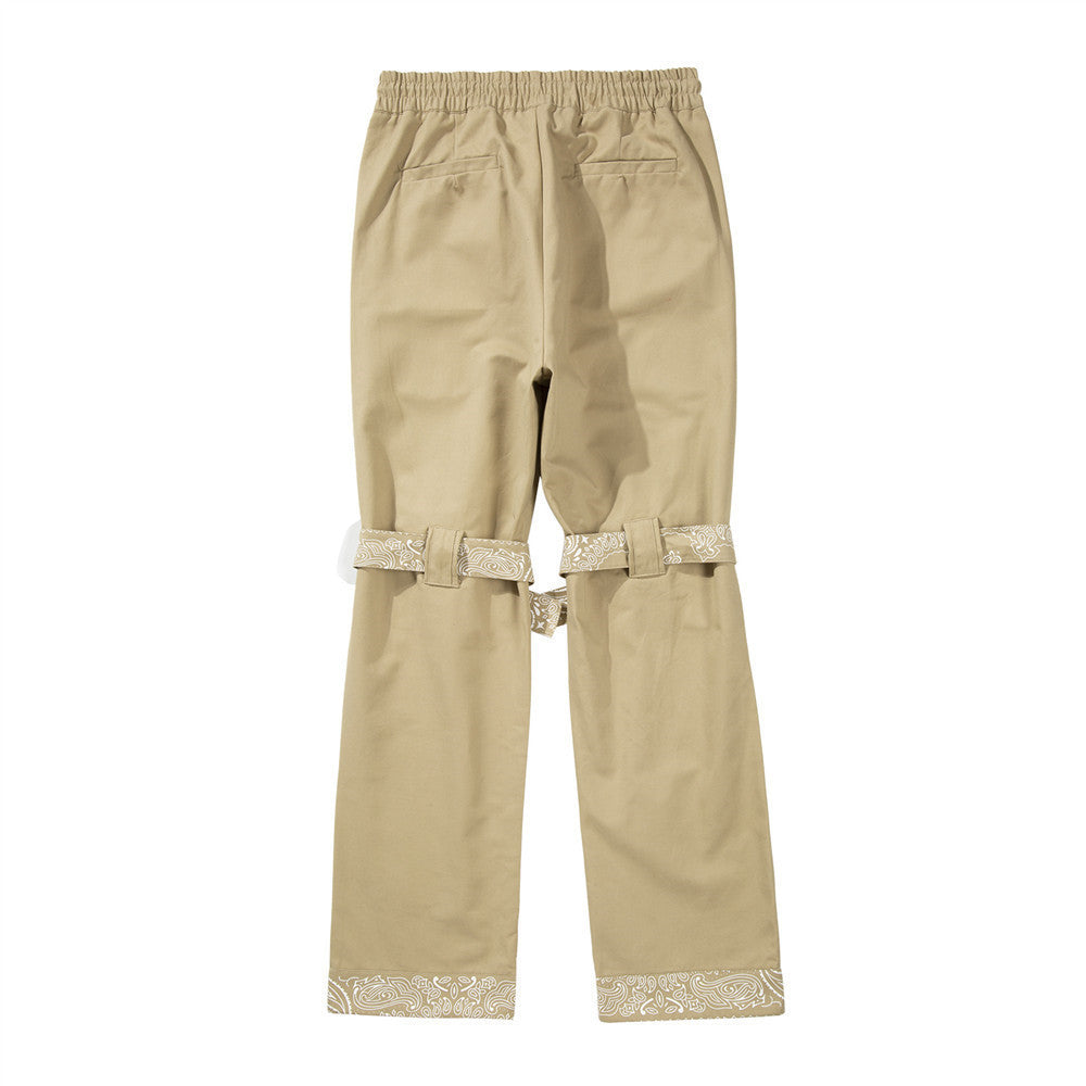 Cashew Flower Strap Casual Cargo Pants Men