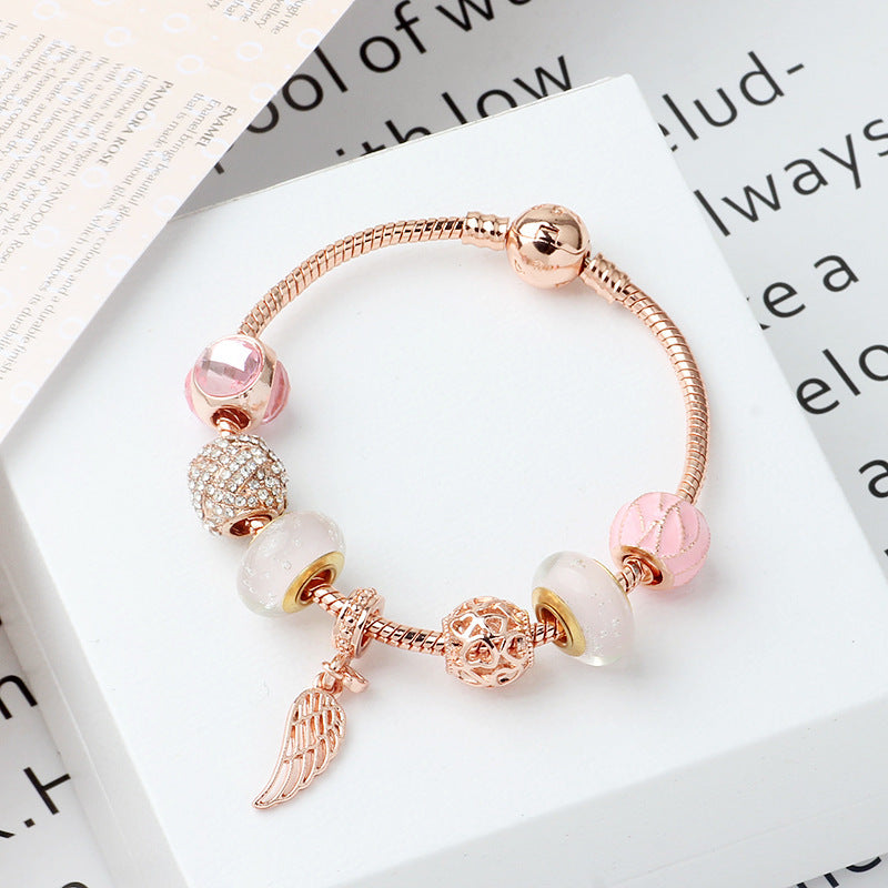 Glazed beads angel wings bracelet