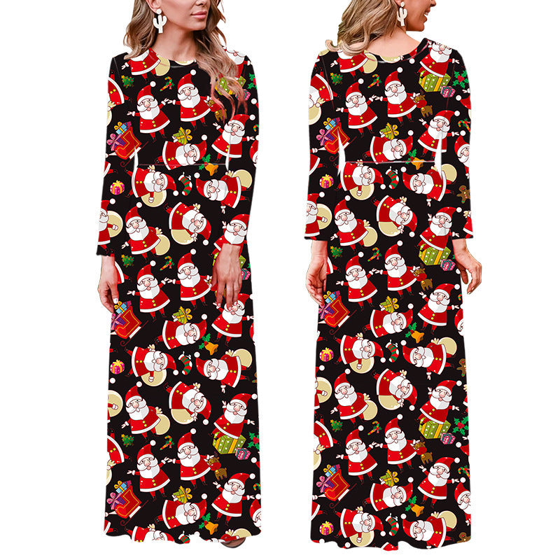 Women's Christmas Printed Long-sleeved Dress