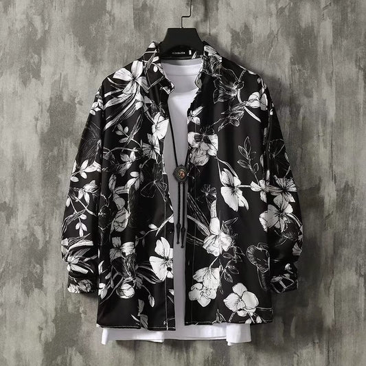 Ruffian Handsome Long-sleeved Floral Shirt Men's Casual Loose Trend