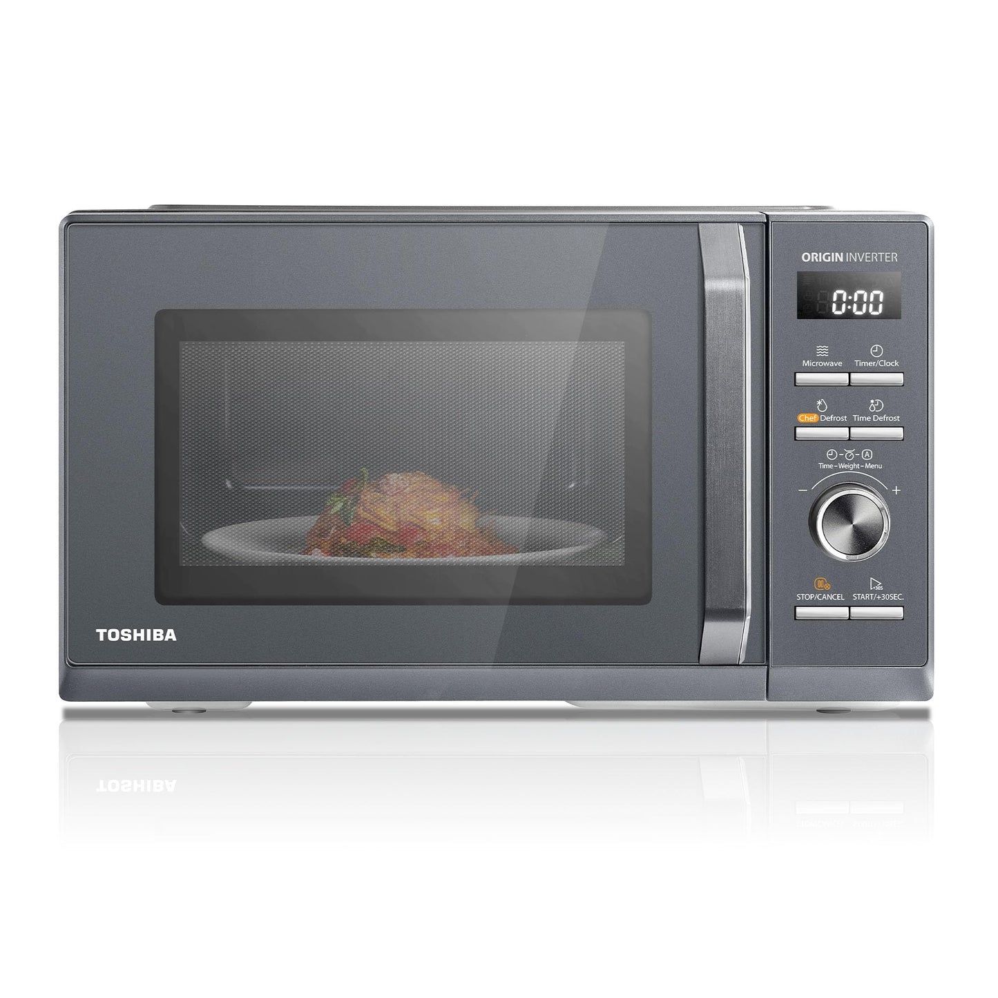 Toshiba 800w 23L Microwave Oven with Digital Display, Auto Defrost, One-Touch Express Cook, 6 Pre-Programmed Auto Cook Settings, and Easy Clean - Stainless Steel - ML-EM23P(SS)