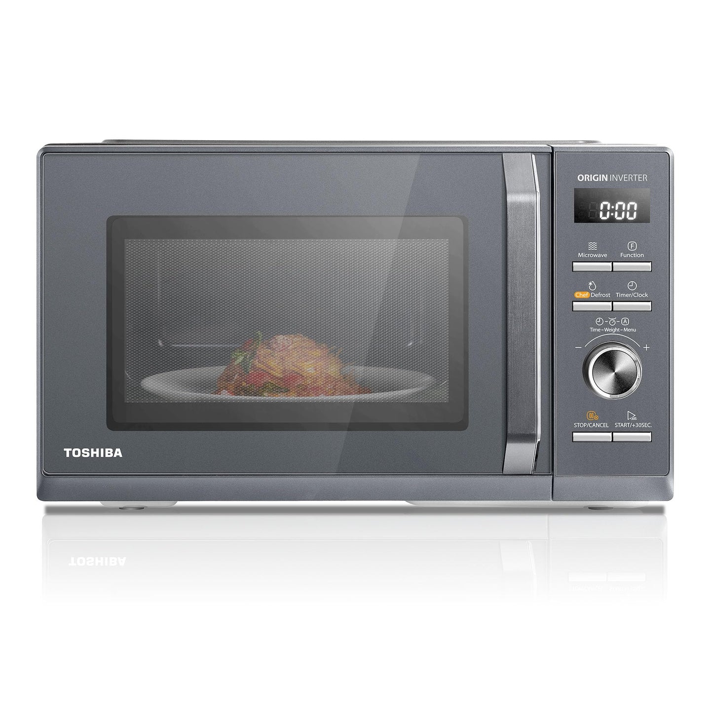 Toshiba 800w 23L Microwave Oven with Digital Display, Auto Defrost, One-Touch Express Cook, 6 Pre-Programmed Auto Cook Settings, and Easy Clean - Stainless Steel - ML-EM23P(SS)