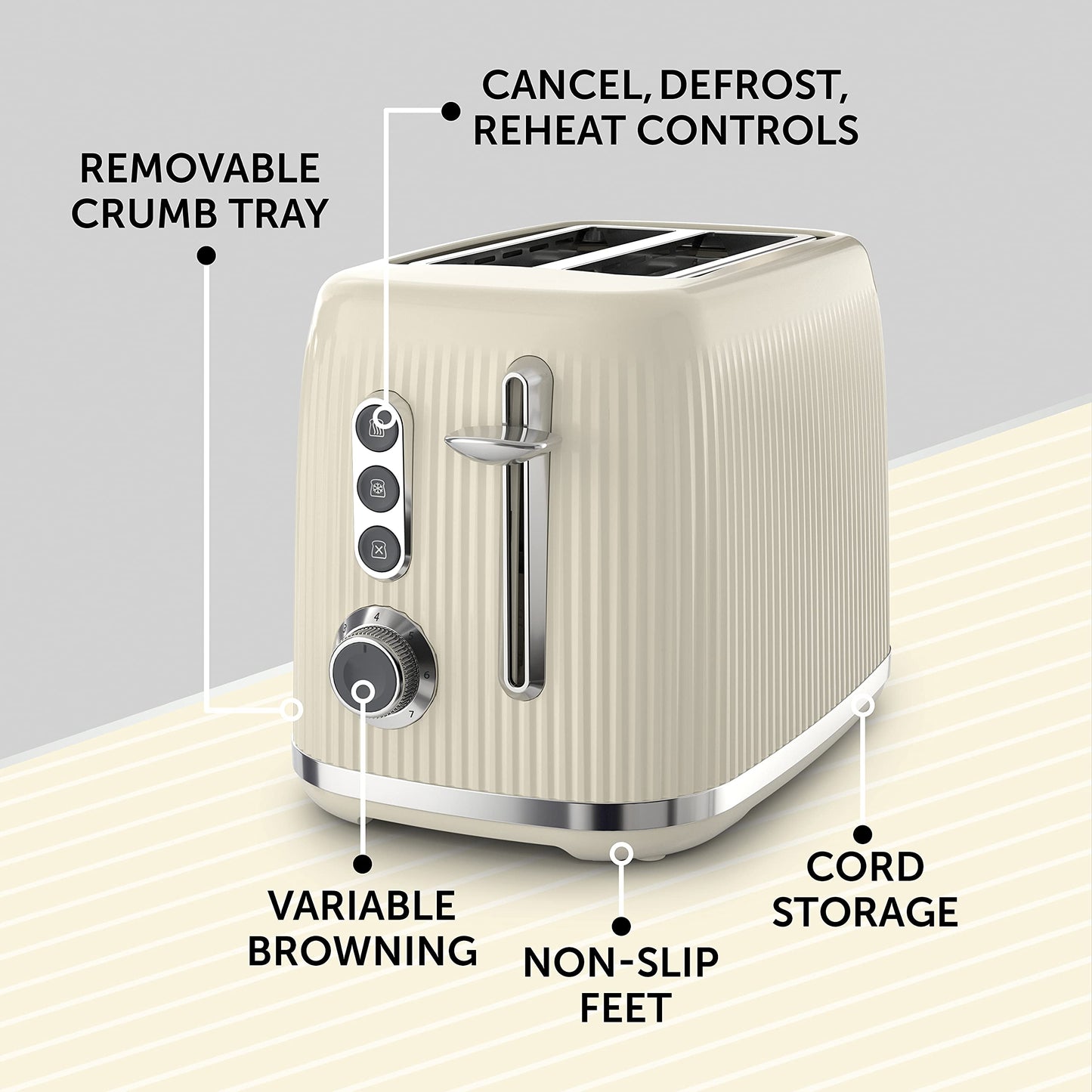 Breville Bold Cream Kettle and Toaster Set | with 1.7 Litre, 3KW Fast-Boil Electric Kettle and 2-Slice High-Lift Toaster | Cream and Silver Chrome [VKT223 and VTR003]