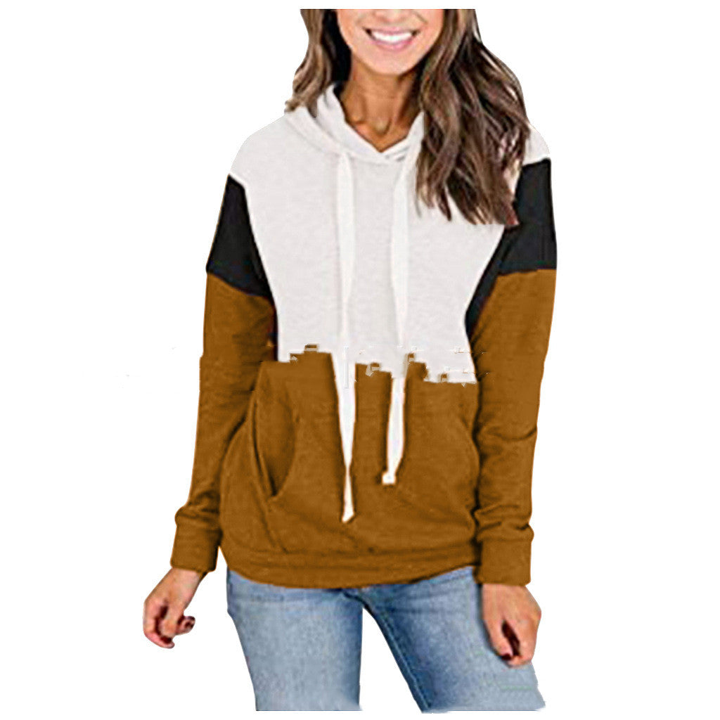 Stitching contrast color hooded sweater women