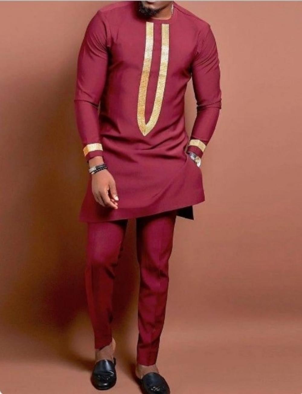 African Ethnic Style Embroidered Long Sleeve Solid Color Shirt For Men