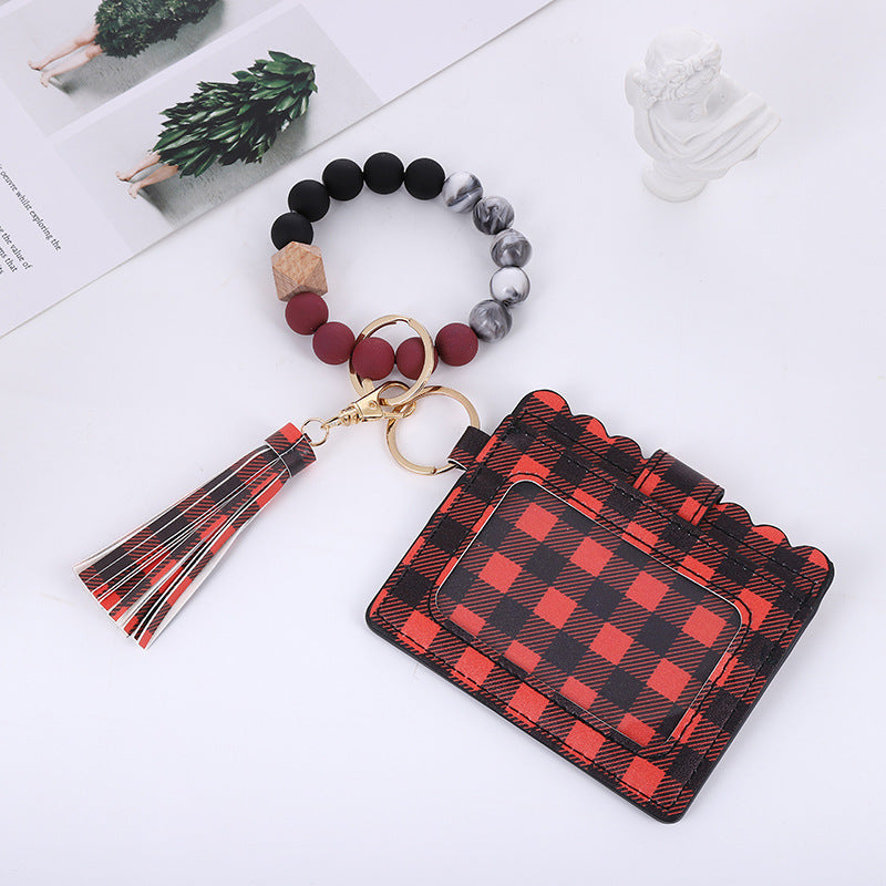 Silicone Bead Bracelet Card Bag Pu Tassel Women's Purse