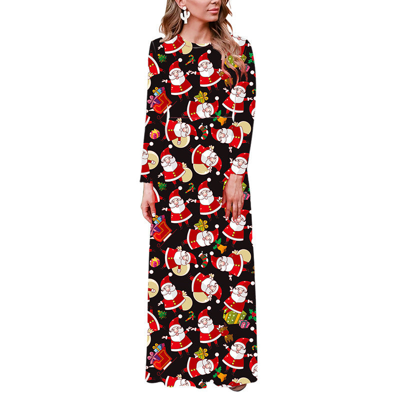 Women's Christmas Printed Long-sleeved Dress