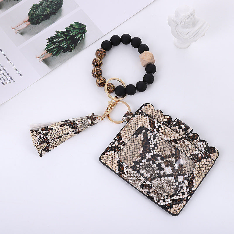 Silicone Bead Bracelet Card Bag Pu Tassel Women's Purse