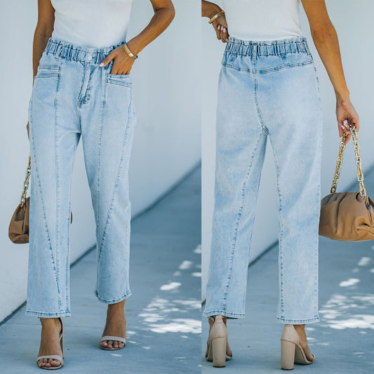 Temperament Commuter Light Blue Denim High Waist Pants