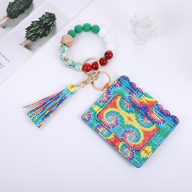 Silicone Bead Bracelet Card Bag Pu Tassel Women's Purse