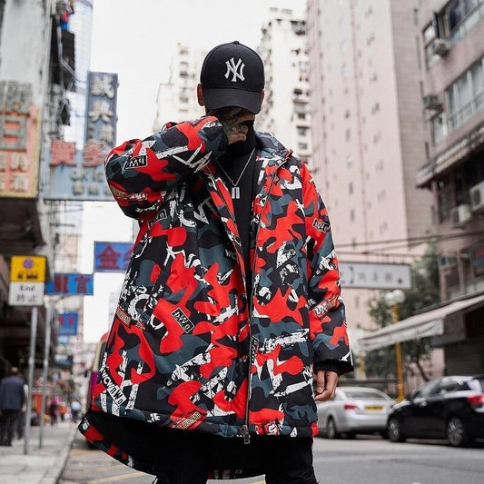 Camouflage printed long cotton jacket