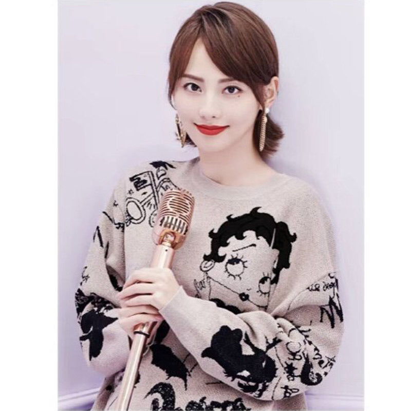 Casual Cartoon Fun Jacquard Sweater Women