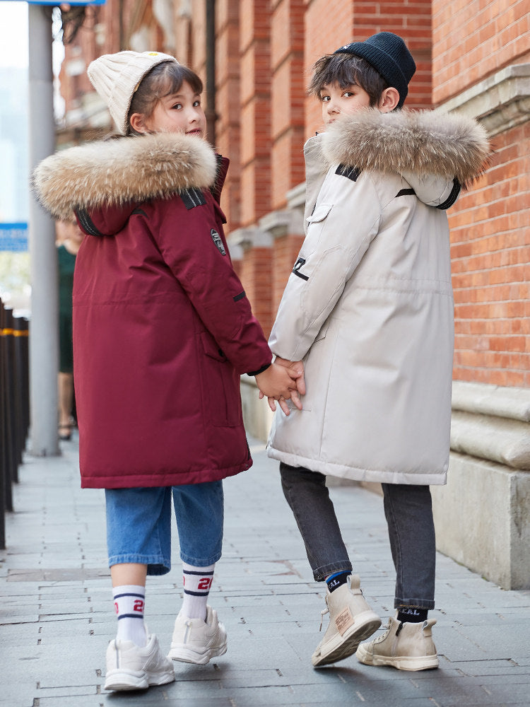 Children's Down Jacket Boys' Mid-length Thickening Plus Size Fur Collar Coat