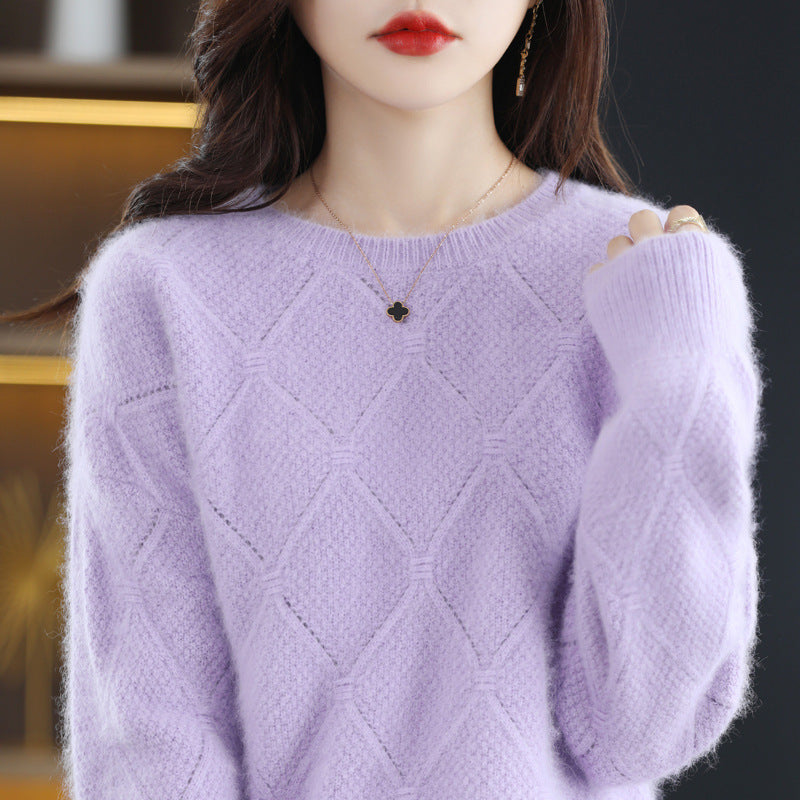 Hollow Round Neck Mink Sweater Women