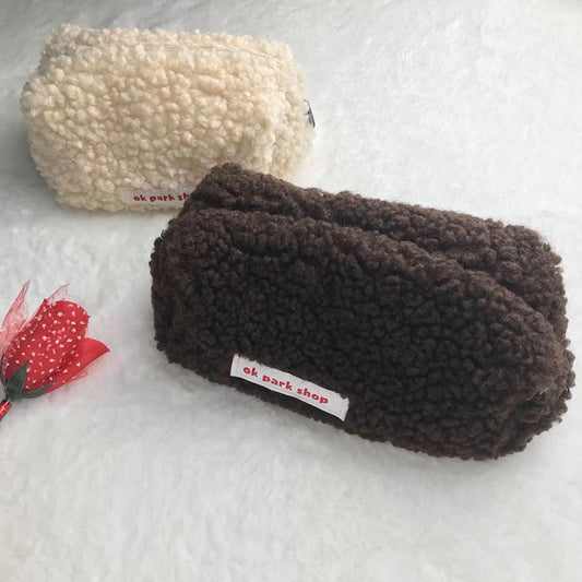 Fashion Simple Lamb Wool Pencil Case Large-capacity Coin Purse Stationery Case Buggy Bag Square Bag