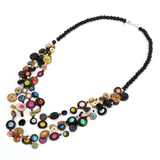 Colored wooden beads braided necklace