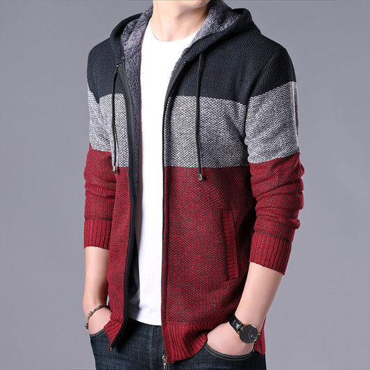 Men's Jacket Stand Collar Cardigan With Hood