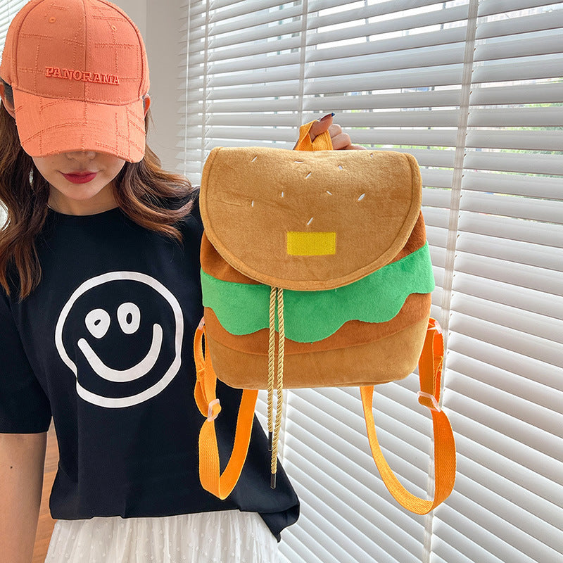 Cute Hamburger Plush Backpack Soft Cartoon Burger Plush Coin Purse Girls Kindergarten School Bookbag Children Kids Pack