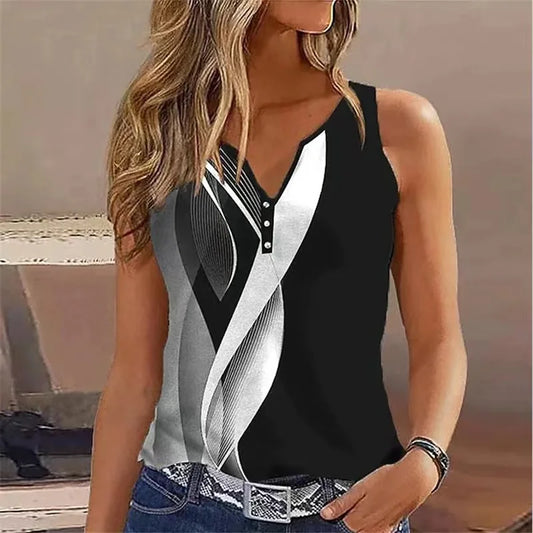 European and American Cross Border New Women's V-neck Abstract Print