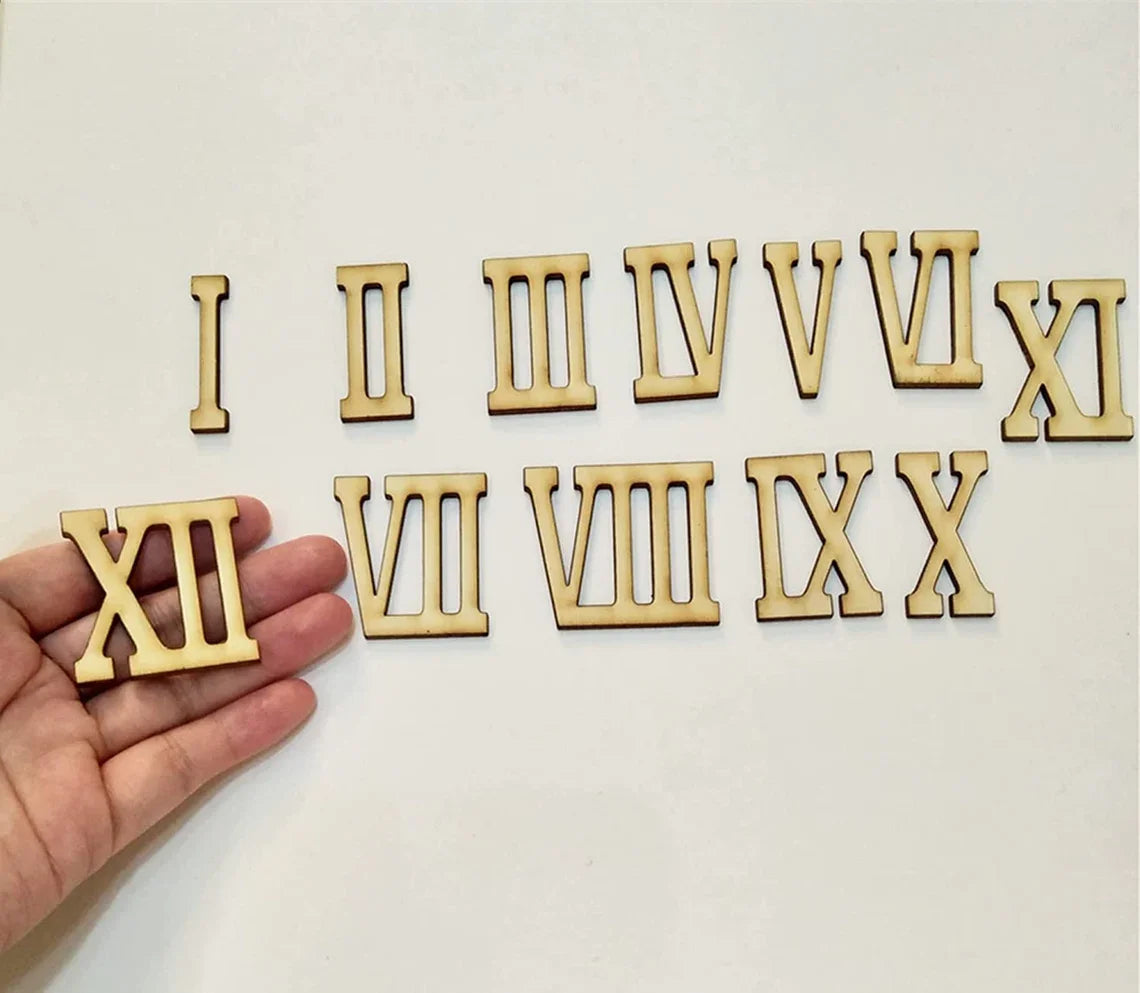 12pcs Wooden Roman Numerals Shape ,Unfinished Acrylic Cutouts