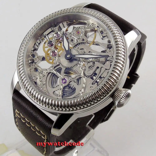 PARNIS Luxury 44mm Skeleton Hollow Dial Mechanical Hand Winding 6497