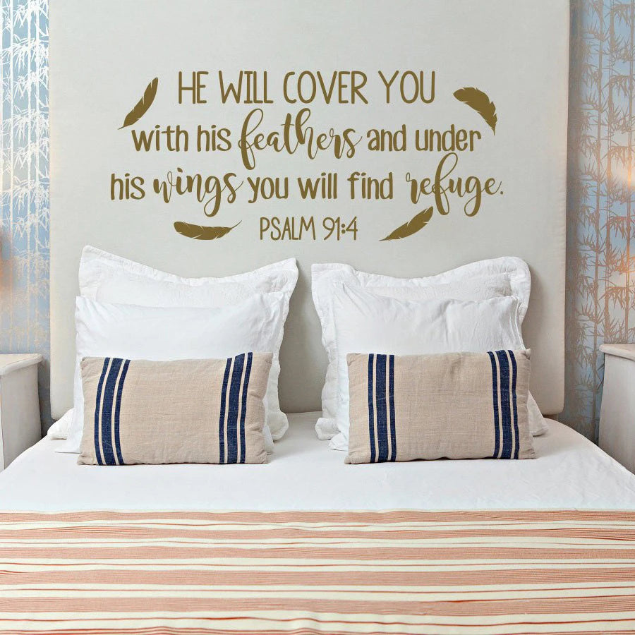 Psalm Wall Sticker Quote Lord Cover You With Feathers Decal Bible