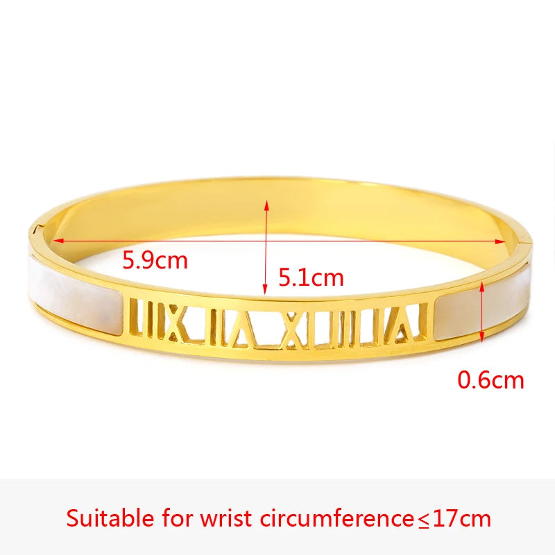 Brand Zirconia Crystal Roman Numbers Bangle Shell Woman Bracelet &