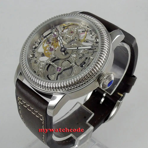 PARNIS Luxury 44mm Skeleton Hollow Dial Mechanical Hand Winding 6497