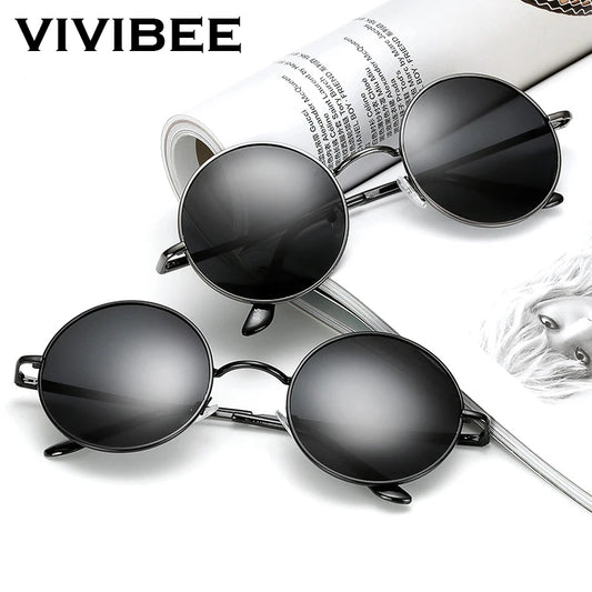 VIVIBEE Classic Polarized Round Metal Sunglasses Casual Sun Glasses