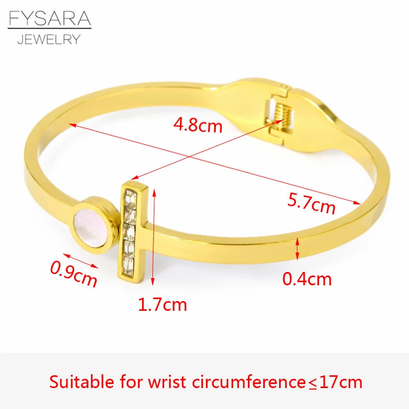 FYSARA Brand Zirconia Crystal Bangle Circle Shell For Woman Stainless