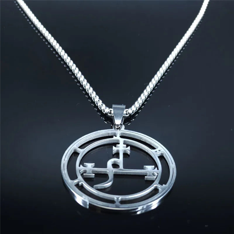 Stainless Steel Demon Seal Necklace Men/Women Silver Color Satan