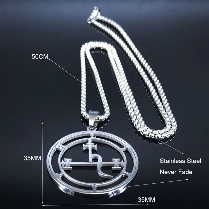 Stainless Steel Demon Seal Necklace Men/Women Silver Color Satan