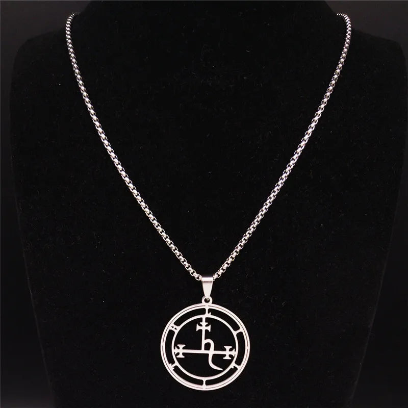 Stainless Steel Demon Seal Necklace Men/Women Silver Color Satan